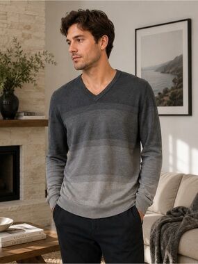 Calvin Klein Men’s Merino Wool V-Neck Sweater Gray Size XL